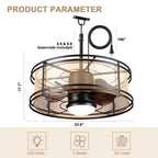 HW2307-BellaDepot 23.6" Imitation Rattan Outdoor Ceiling Fan with Remote and LED Lights, DC Motor 6 Speeds Ceiling Fan