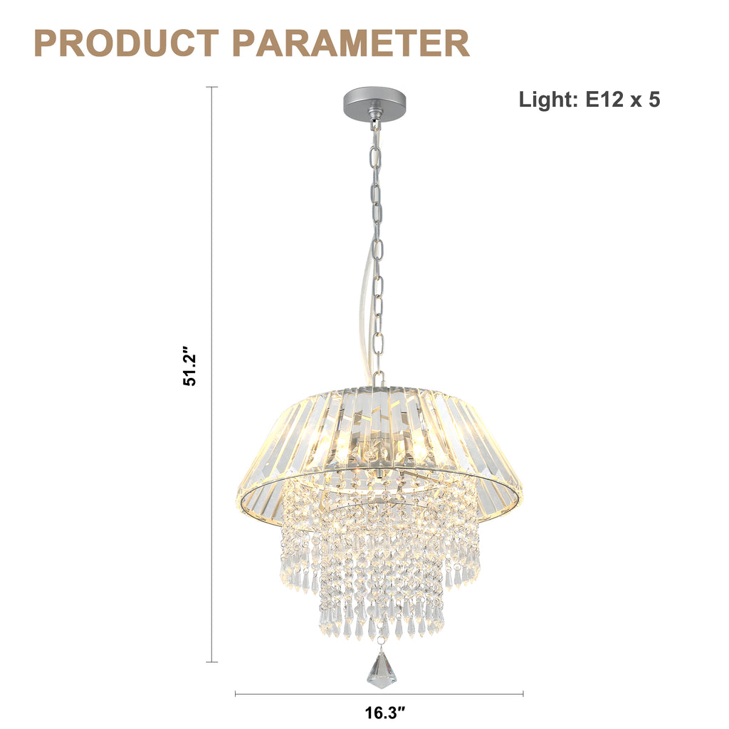 3 - Lights Modern Luxury Crystal Chandelier for Dining Room, Tiered Chandelier for Living Room Entryway Height Adjustable