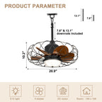21 Inch Outdoor Caged Ceiling Fan with LED Light and Remote & APP Control, 6-Speed Reversible Modern Waterproof Industrial Ceiling Fan for Patio