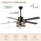 52 Inch Industrial Farmhouse Ceiling Fan with Lights and Remote Control, 6 Speeds Reversible Caged Ceiling Fan for Living Room
