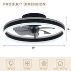 20 Inch Modern Smart Flush Mount Ceiling Fan with Dimmable LED Light and Remote, 6 Speeds DC Motor Reversible Bladeless Celing Fan for Bedroom