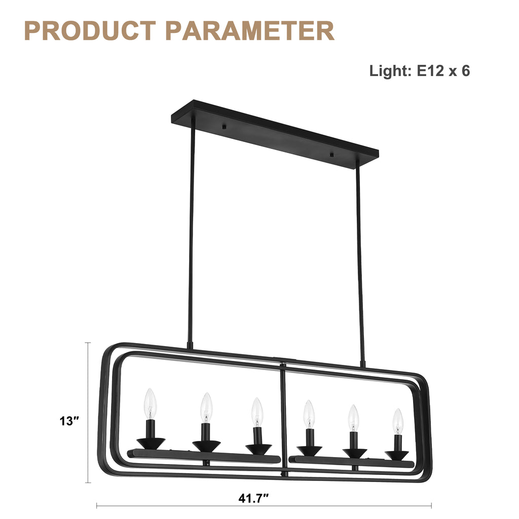 6 - Lights Rectangle Chandelier Dining Room Light Fixture Over Table, Modern Linear Kitchen Island Lighting with DIY Shape