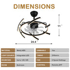 24 Inch Black Modern Smart Ceiling Fan with Dimmable LED Light and Remote, 6 Speeds DC Motor Reversible Bladeless Ceiling Fan with DIY Shape