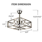 20 Inch Nickel Industrial Ceiling Fan with Remote Control, 3-Speed Reversible Bladeless Fandelier Ceiling Fan for Bedroom
