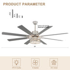 72 Inch 8-Blade Black/White Farmhouse Ceiling Fan with Lights and Remote, 6 Speeds DC Motor Reversible Extra Large Caged Ceiling Fan