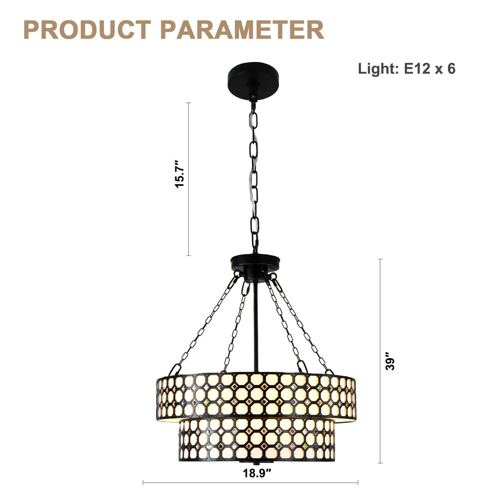 BD4083-BellaDepot 6 Lights Black/White Finish Vintage Chandelier, Home Decor Light Fixture with Adjustable Chain