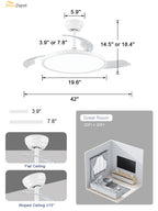 Modern 42 Inch Retractable Ceiling Fan with Light Dimmable LED Light and Quiet DC Motor Ceiling Fan Smart Control Ceiling Fan with Light Suit for Living Room, Bedroom and Kitchen