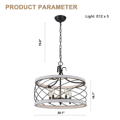 FC4071-21.3" Simple Style Distressed Wood Brown/White Chandelier with Adjustable Chain, for Home Decor