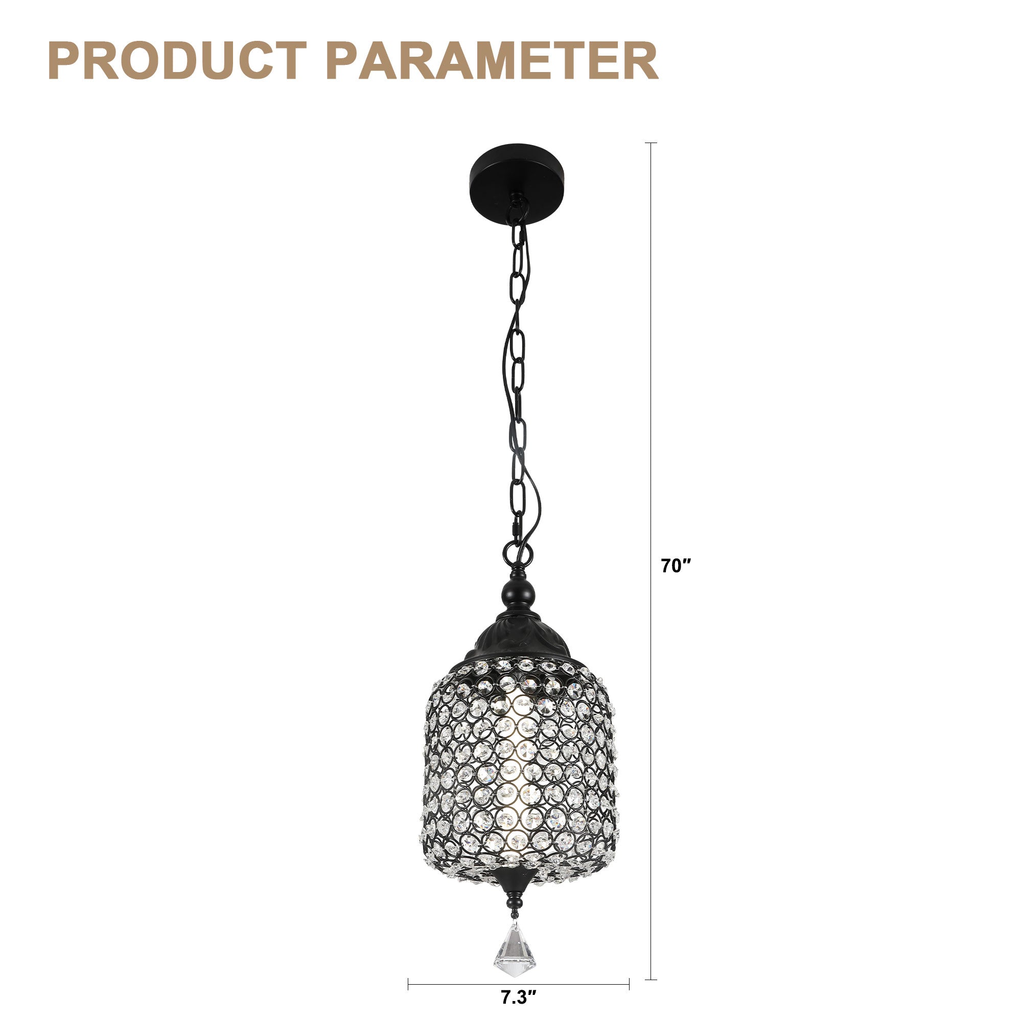 FC4074-BellaDepot LED Black/Silver Finish Modern Crystal Chandelier, Height Adjustable Geometric Pendant Light