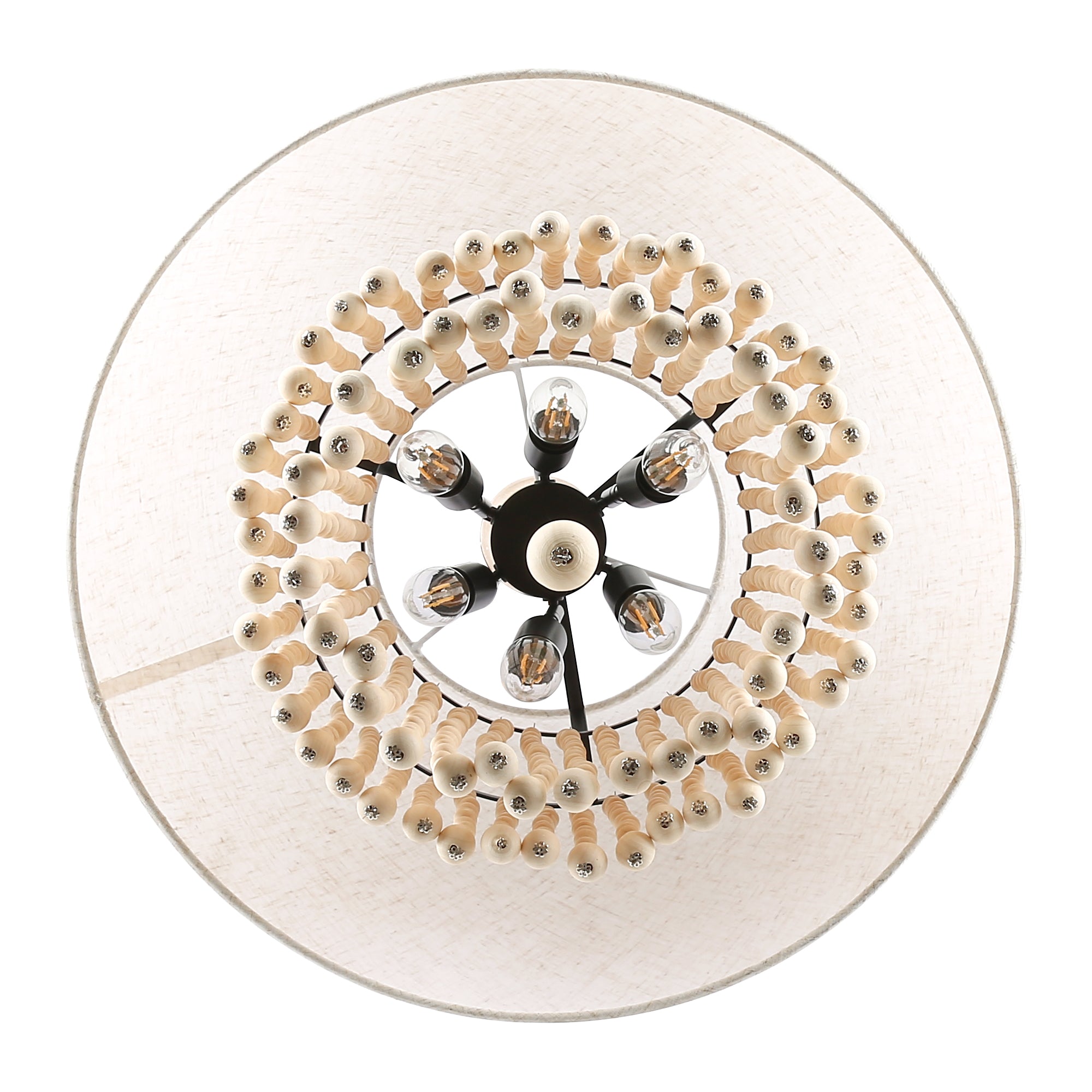 3 - Lights Bohemian Drum Chandelier with Wood Beaded Shade, Fabric Chandelier for Dining Room Living Room