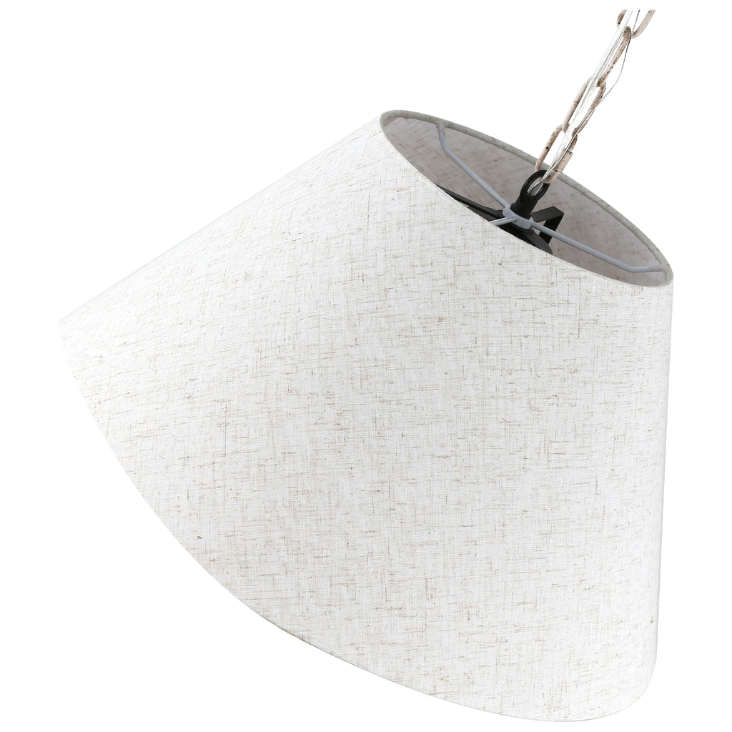 3 - Lights Bohemian Drum Chandelier with Wood Beaded Shade, Fabric Chandelier for Dining Room Living Room