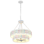 6 Lights Black/White Vintage Chandelier, 18.9" Tiered Drum Chandelier Dining Room Light Fixture with Adjustable Chain