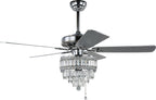 52 Inch Modern Luxury Crystal Ceiling Fan with Light and Remote Control, 6 Speeds DC Motor Chandelier Ceiling Fan for Living Room