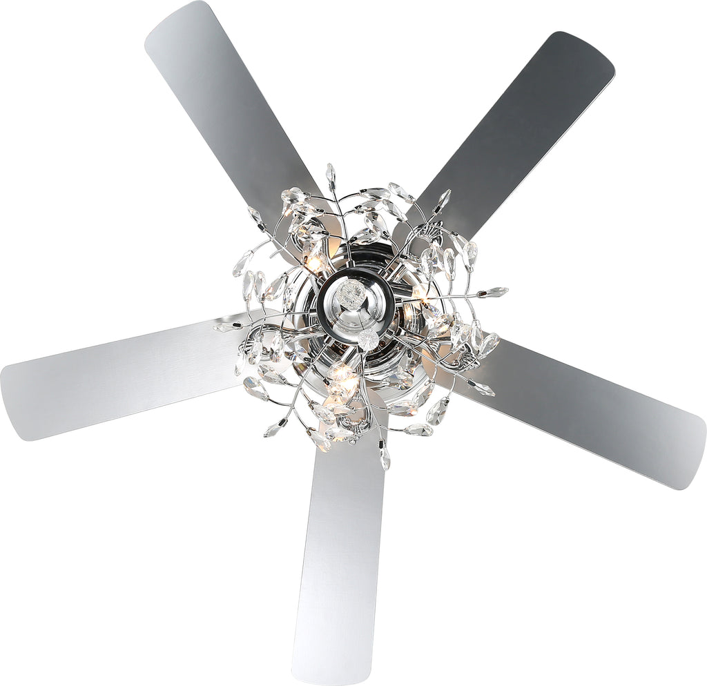 52 Inch Black/Chrome Modern Luxury Cryatal Ceiling Fan with Lights and Remote, 6 Speeds DC Motor Reversible Chandelier Ceiling Fans