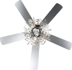 52 Inch Black/Chrome Modern Luxury Cryatal Ceiling Fan with Lights and Remote, 6 Speeds DC Motor Reversible Chandelier Ceiling Fans