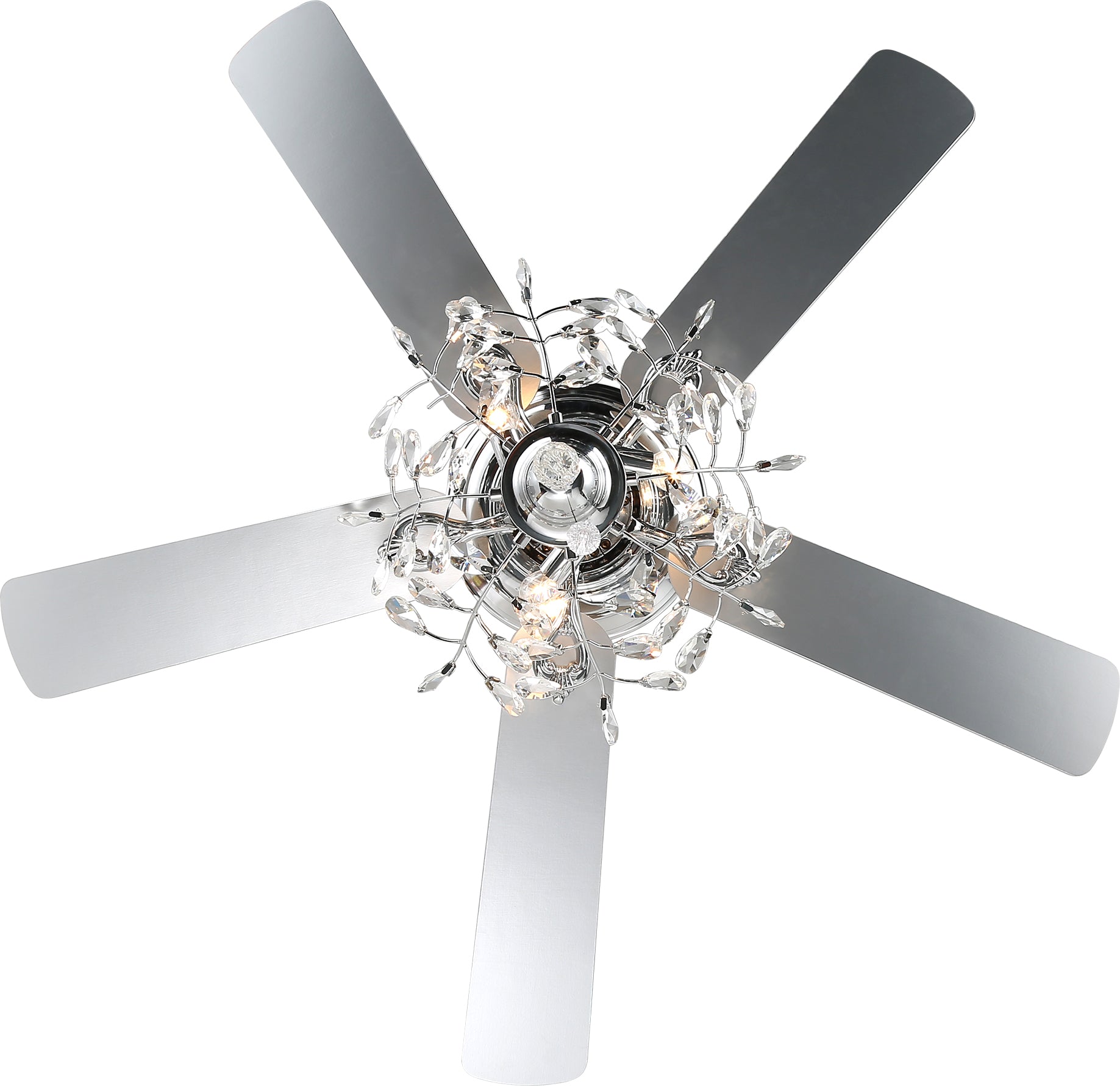 52 Inch Black/Chrome Modern Luxury Cryatal Ceiling Fan with Lights and Remote, 6 Speeds DC Motor Reversible Chandelier Ceiling Fans