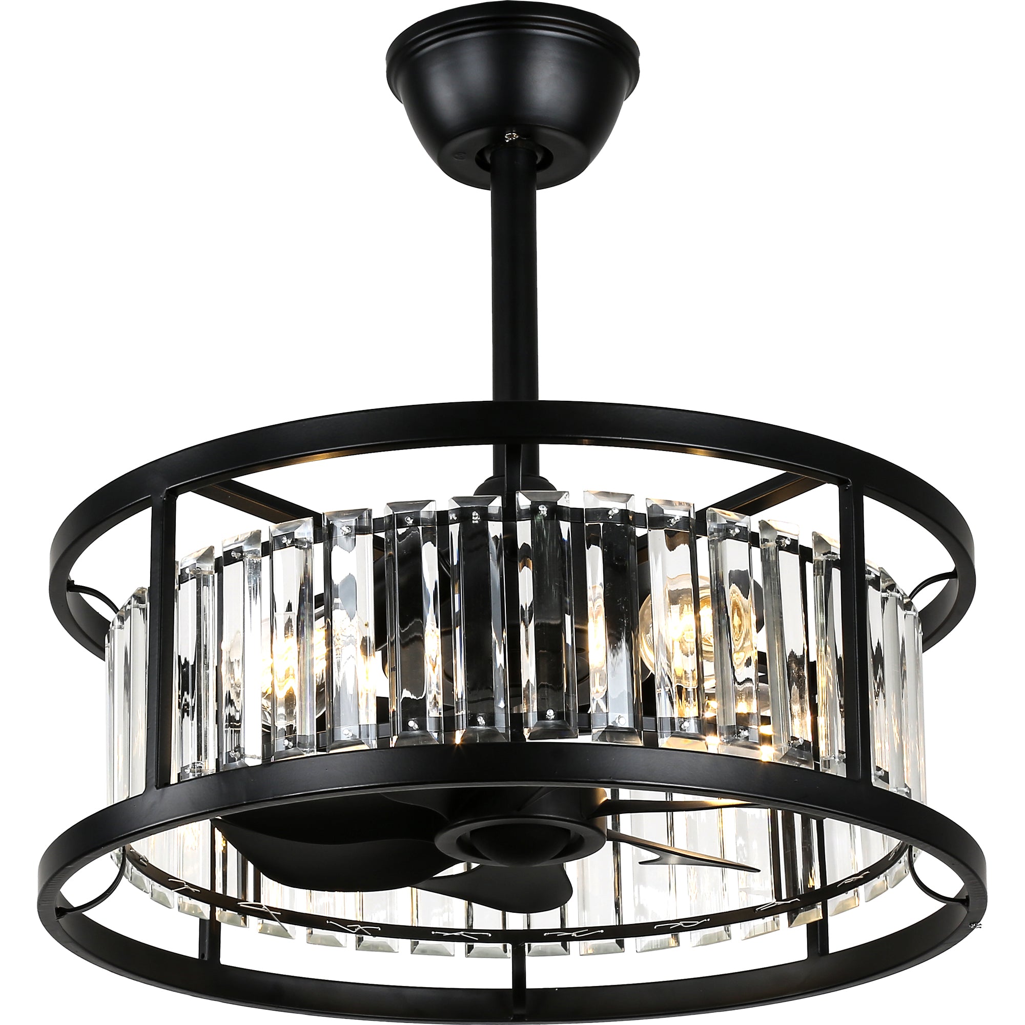 20 Inch Modern Glam Crystal Drum Cage Ceiling Fan with Light and Remote, 6-Speed Reversible DC Motor Bladeless Ceiling Fan with Crystals