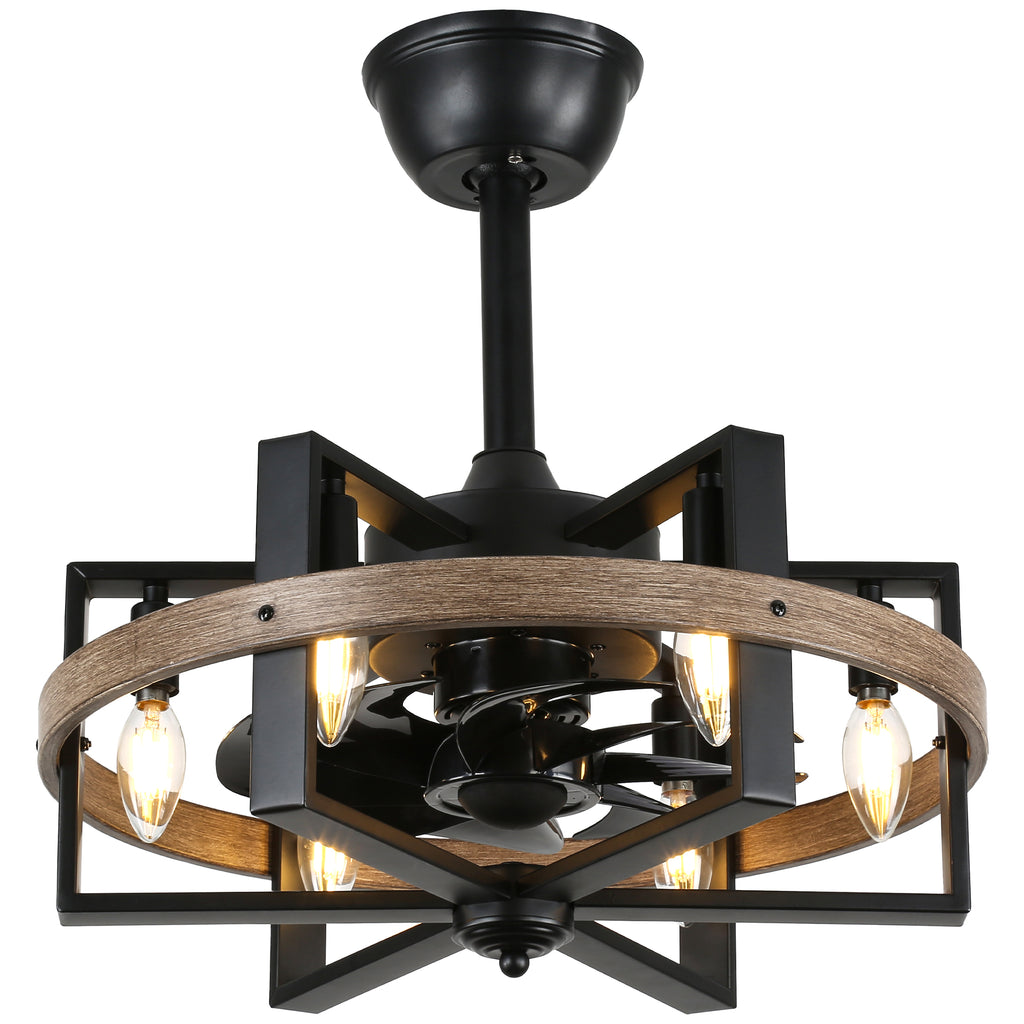18 Inch Industrial Farmhouse Caged Ceiling Fan with Lights and Remote Control, 6 Speeds DC Motor Fandelier Ceiling Fan