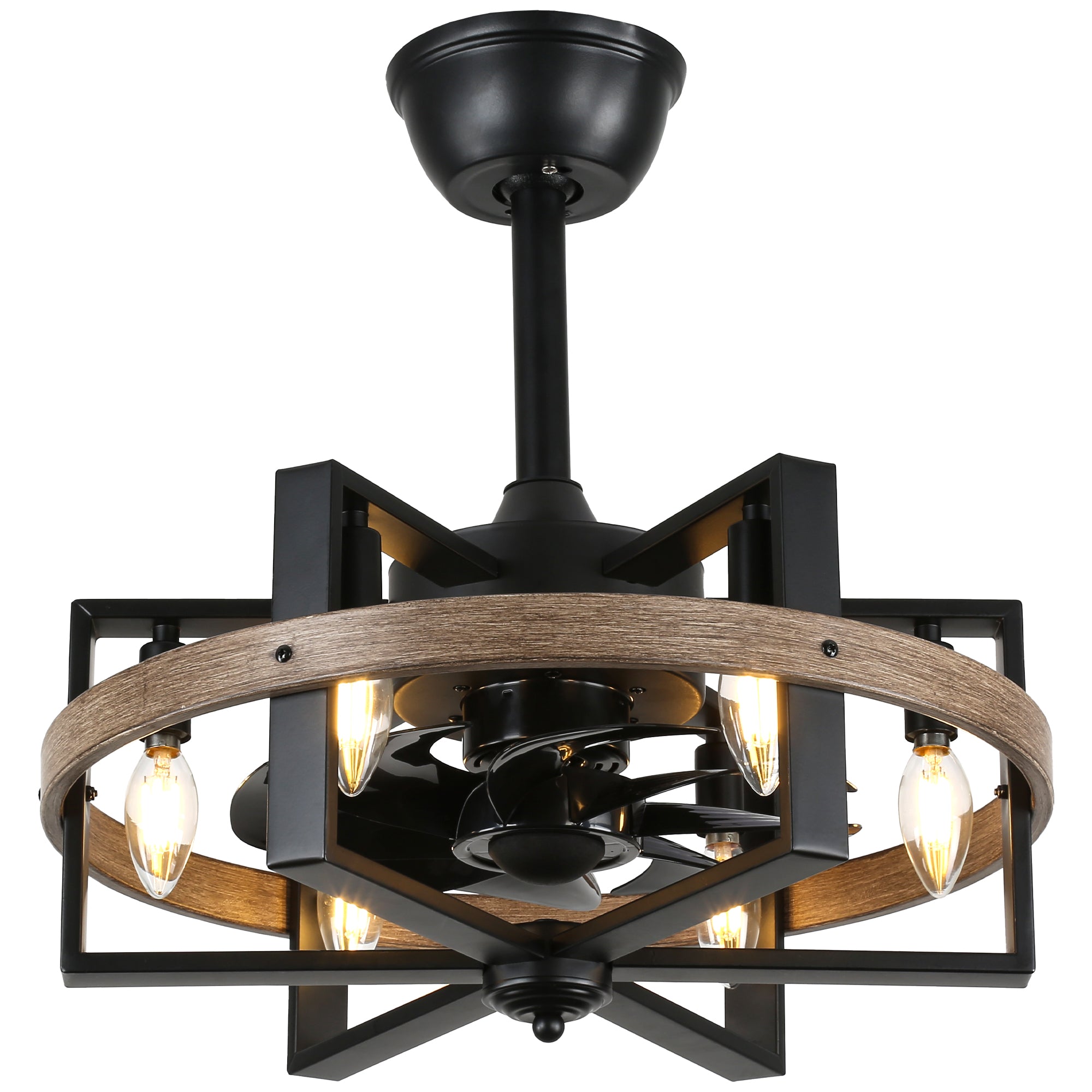 18 Inch Industrial Farmhouse Caged Ceiling Fan with Lights and Remote Control, 6 Speeds DC Motor Fandelier Ceiling Fan