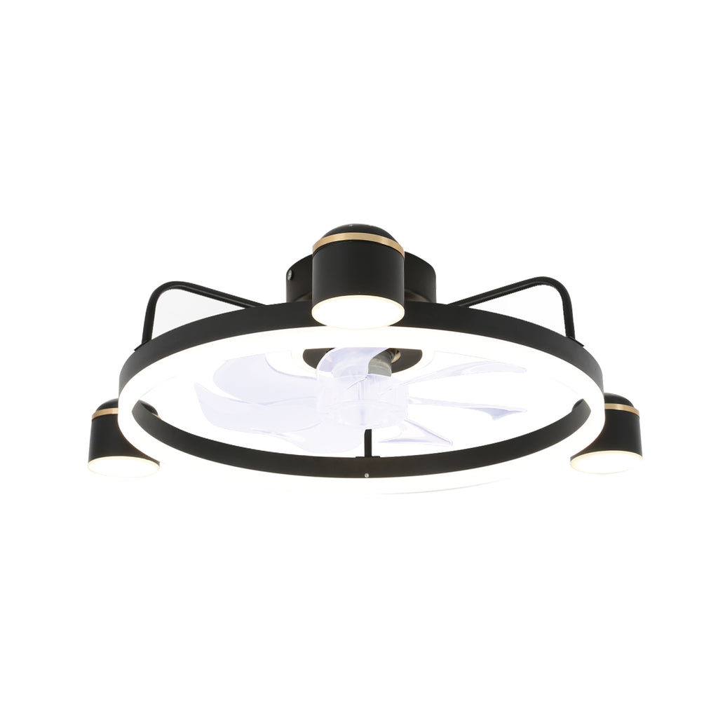 28 Inch Modern Black/Gold Smart Flush Mount Ceiling Fan with Dimmable LED Light and Remote, 6 Speeds DC Motor Low Profile Ceiling Fan