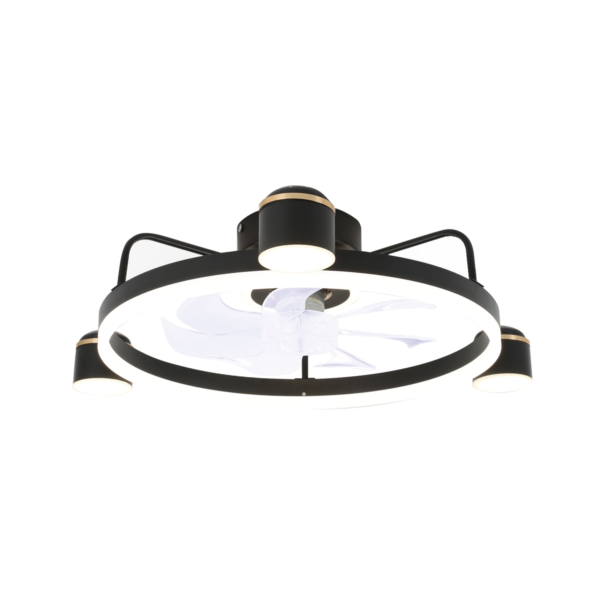 28 Inch Modern Black/Gold Smart Flush Mount Ceiling Fan with Dimmable LED Light and Remote, 6 Speeds DC Motor Low Profile Ceiling Fan