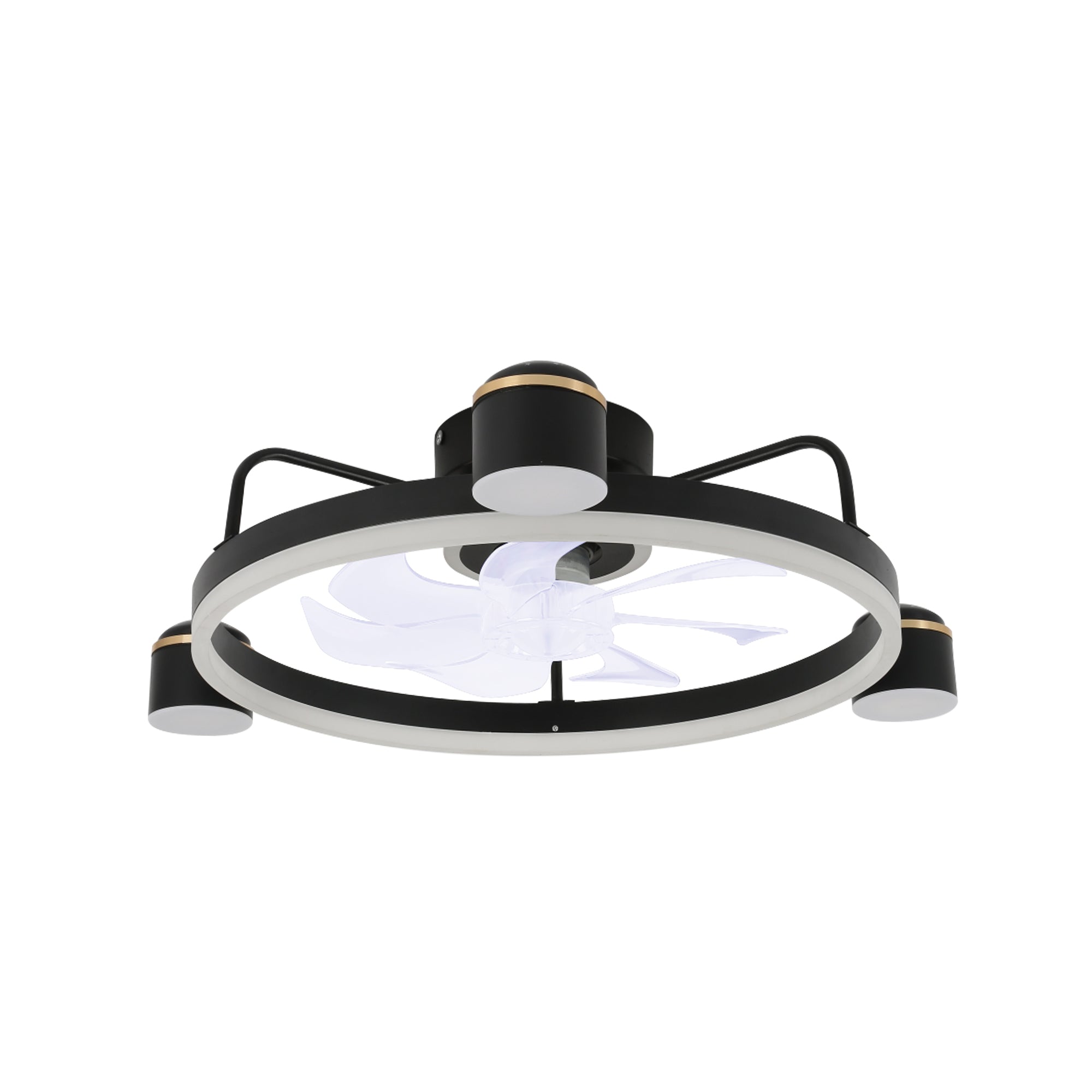 28 Inch Modern Black/Gold Smart Flush Mount Ceiling Fan with Dimmable LED Light and Remote, 6 Speeds DC Motor Low Profile Ceiling Fan