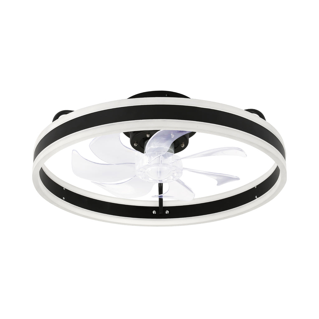 20 Inch Modern Smart Flush Mount Ceiling Fan with Dimmable LED Light and Remote, 6 Speeds DC Motor Reversible Bladeless Celing Fan for Bedroom