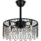 19 Inch Modern Black Drum Caged Ceiling Fan with Lights and Remote, 6 Speeds DC Motor Reversible Bladeless Fandelier Ceiling Fan