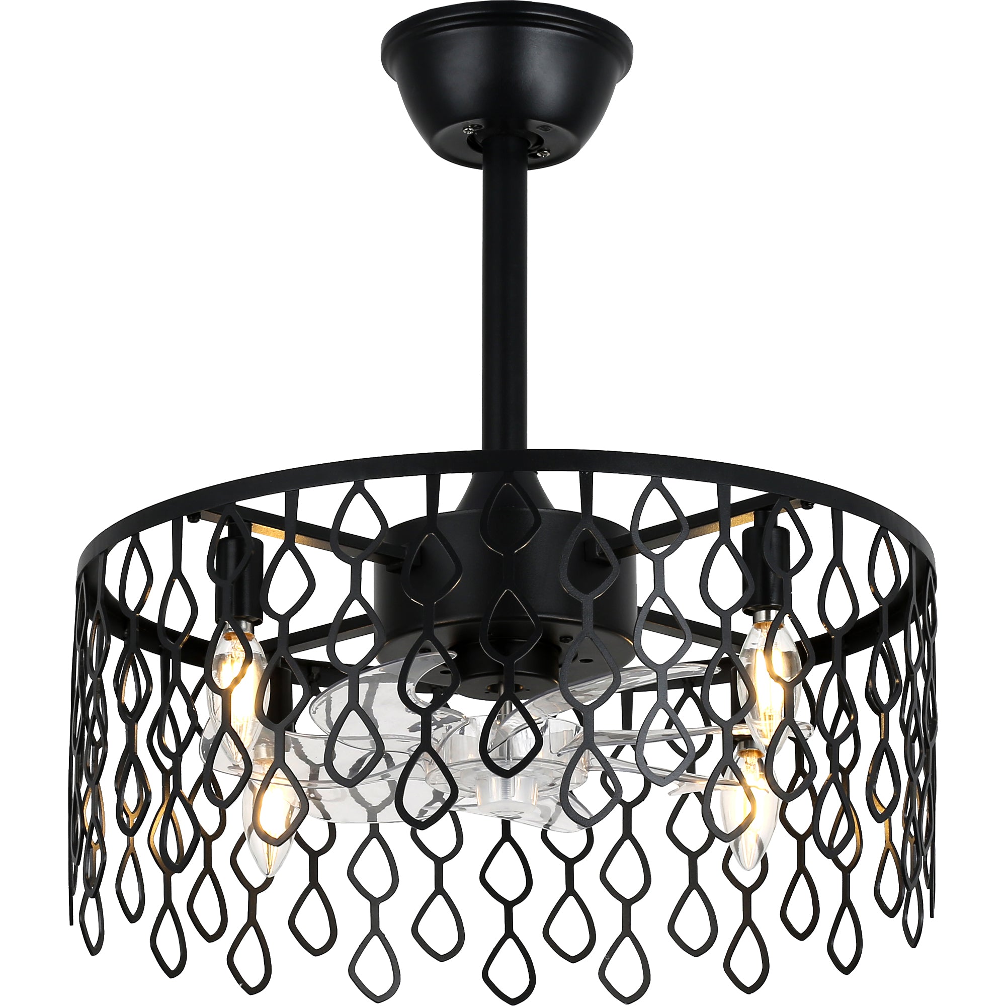 19 Inch Modern Black Drum Caged Ceiling Fan with Lights and Remote, 6 Speeds DC Motor Reversible Bladeless Fandelier Ceiling Fan