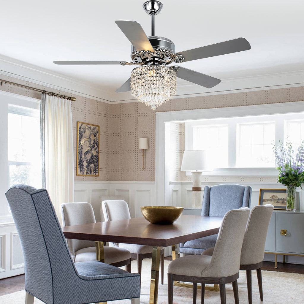 DC2017-BellaDepot 52" Luxury Crystal Chandelier Ceiling Fan with Remote and 3 Lights, Large Size Ceiling Fan