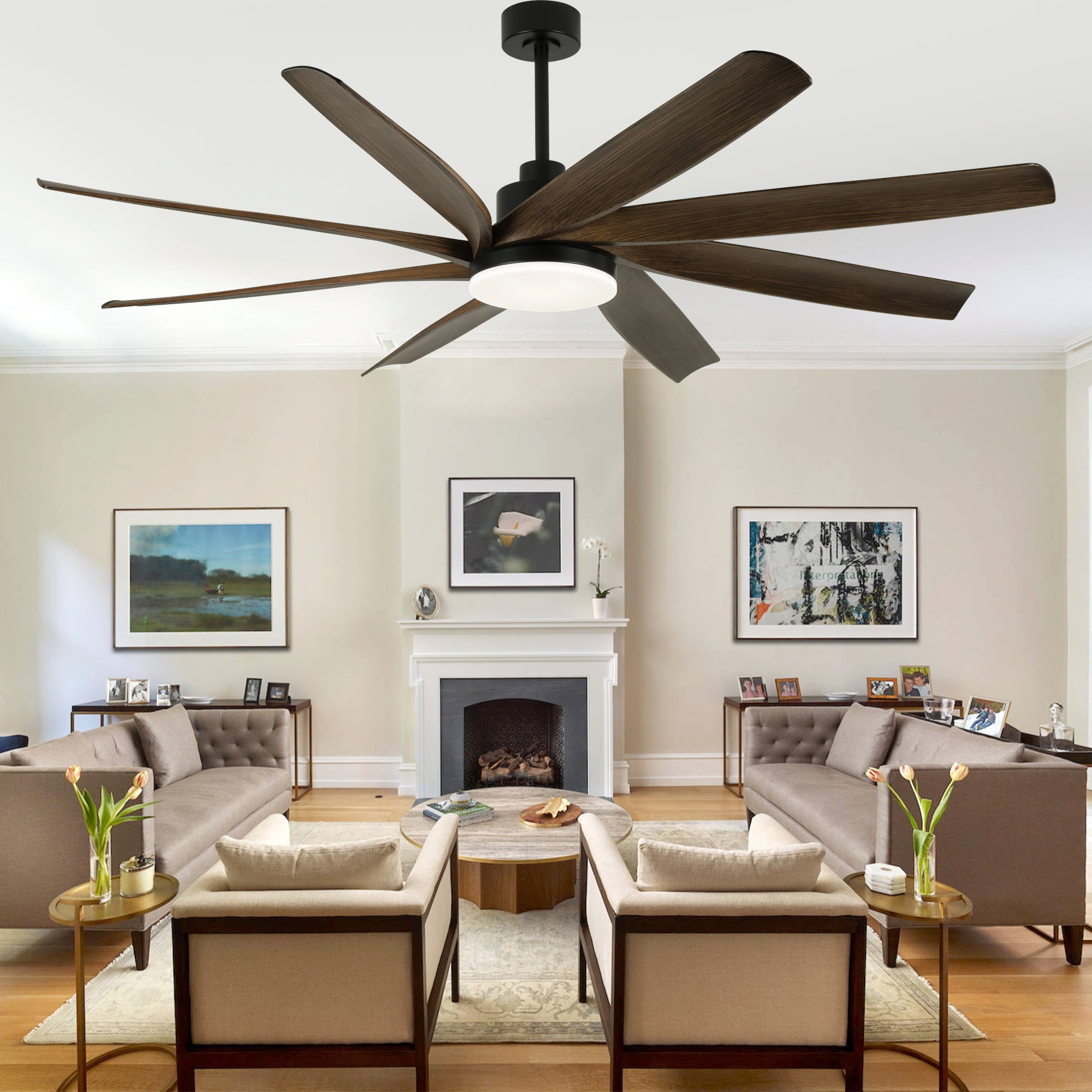 72 Inch Modern Ceiling Fan with LED Light and Remote Control, 6 Speed Reversible DC Motor Large Room Ceiling Fan for Living Room