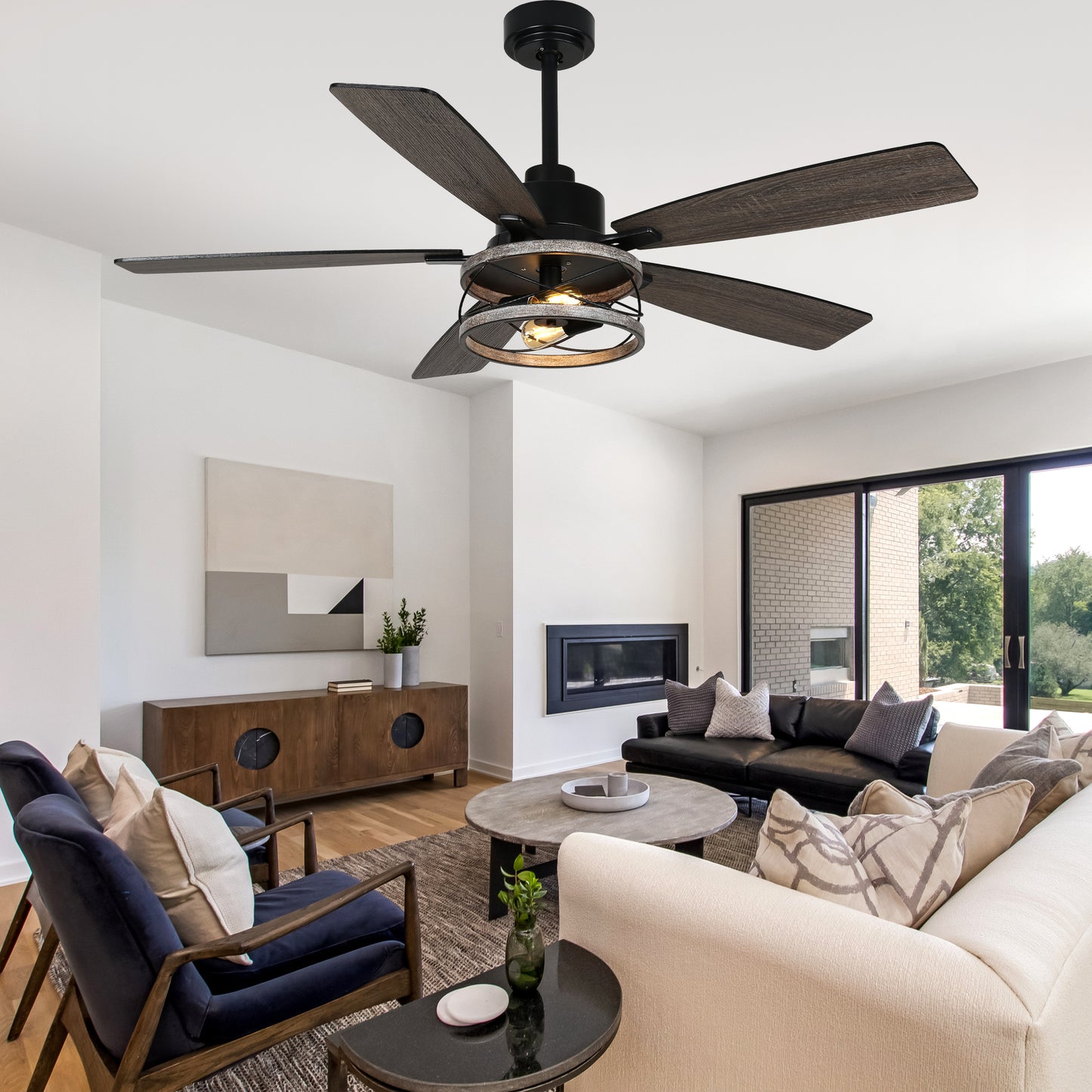 DC255203-B-BellaDepot 52 Inch Farmhouse Ceiling Fan with Remote Control, Wood Grain Ceiling Fan with Lights
