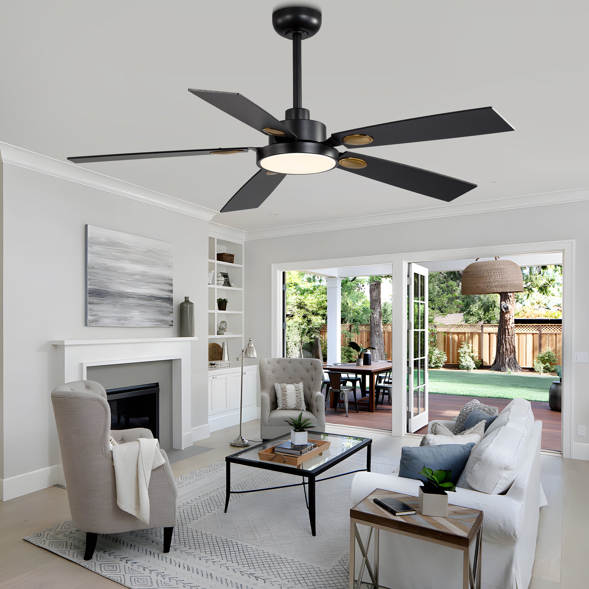 52 Inch Modern Farmhouse LED Ceiling Fan with Light and Remote,6 Speeds DC Motor Reversible Ceiling Fan for Living Room