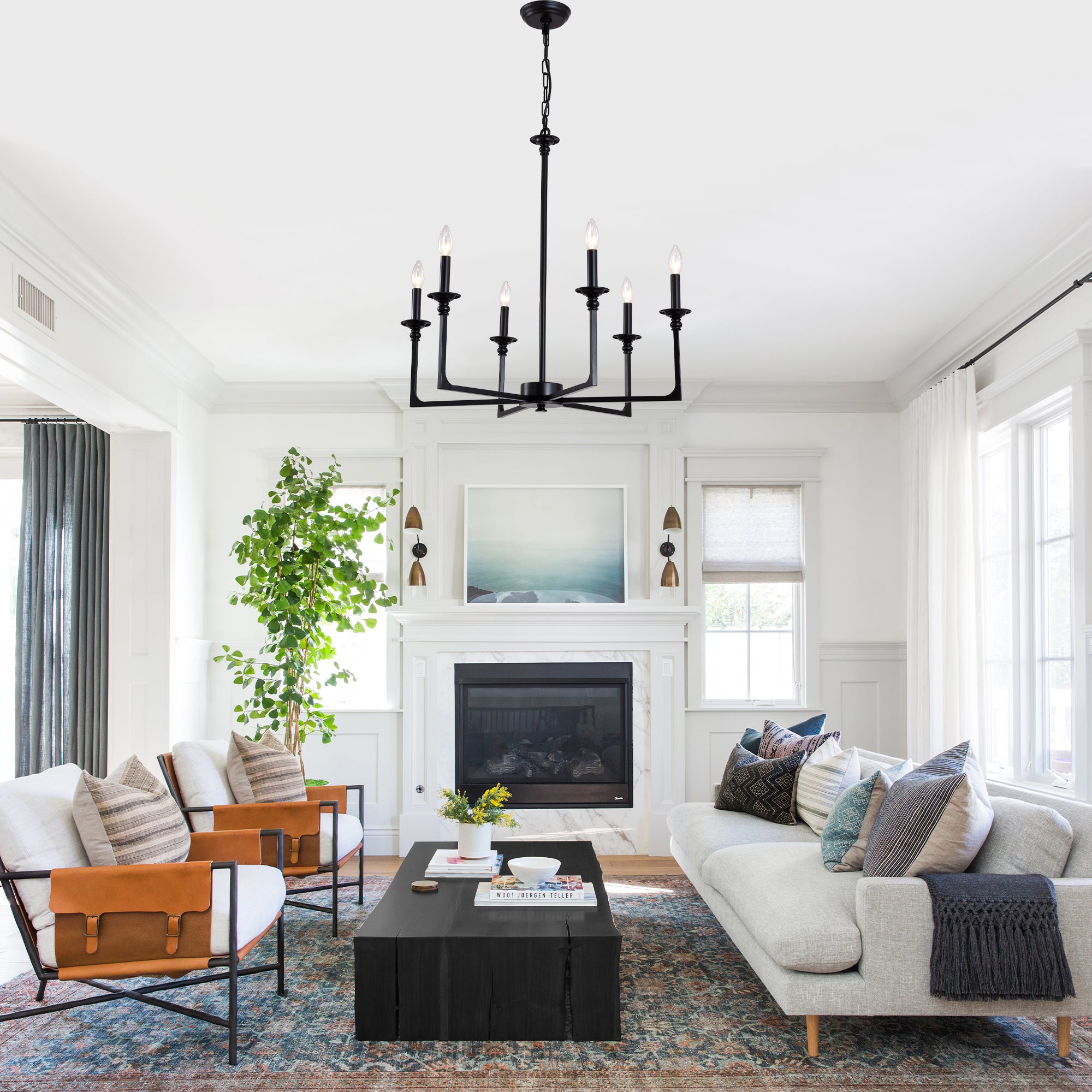 6-Light Black Classic/Traditional Chandelier, Farmhouse Candle Style Chandelier Dining Room Light Fixtures