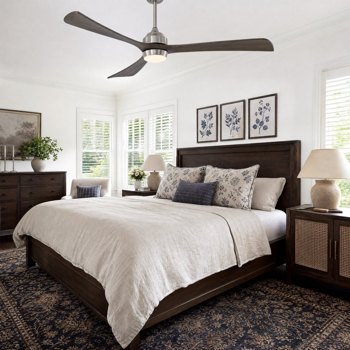 62 Inch Modern Industrial Large 3 Blade Ceiling Fan with Lights & Remote Control, 6 Speed DC Motor Reversible Ceiling Fan