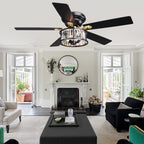 52 Inch Modern Glam Crystal Flush Mount Ceiling Fan with Lights and Remote, 6 Speeds DC Motor Reversible Low Profile Ceiling Fan