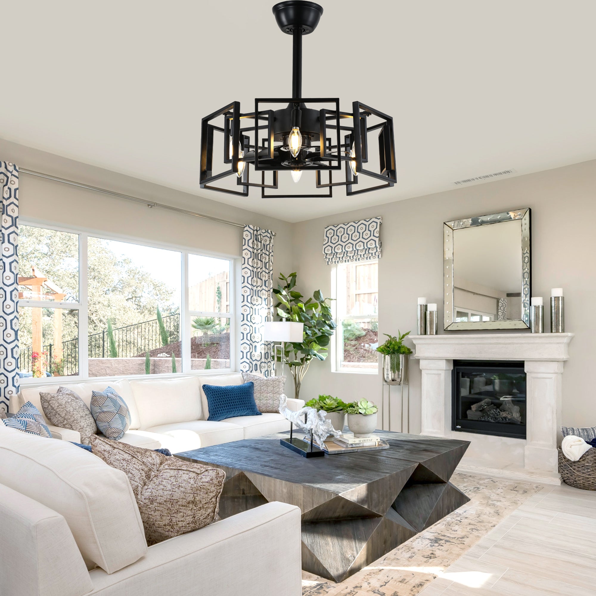 DC2032-BellaDepot 20.6" Industrial Reversible Ceiling Fan with Remote and 6 Lights, DC Motor 6 Speeds Ceiling Fan