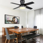 44 Inch Black/Chrome Modern Flush Mount Ceiling Fan with Dimmable LED Lights and Remote, 6 Speeds DC Motor Low Profile Ceiling Fan