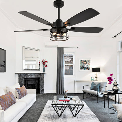 DC255201-B-BellaDepot 52" Designs of Nature's Metal Caged Ceiling Fan, 6 Speeds Remote-controlled Fan with Lights for Any Seasons