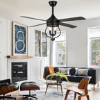 48 Inch Black Classic Ceiling Fan with Lights and Remote Control, 6 Speeds 4-Blade DC Motor Reversible Ceiling Fan for Living Room