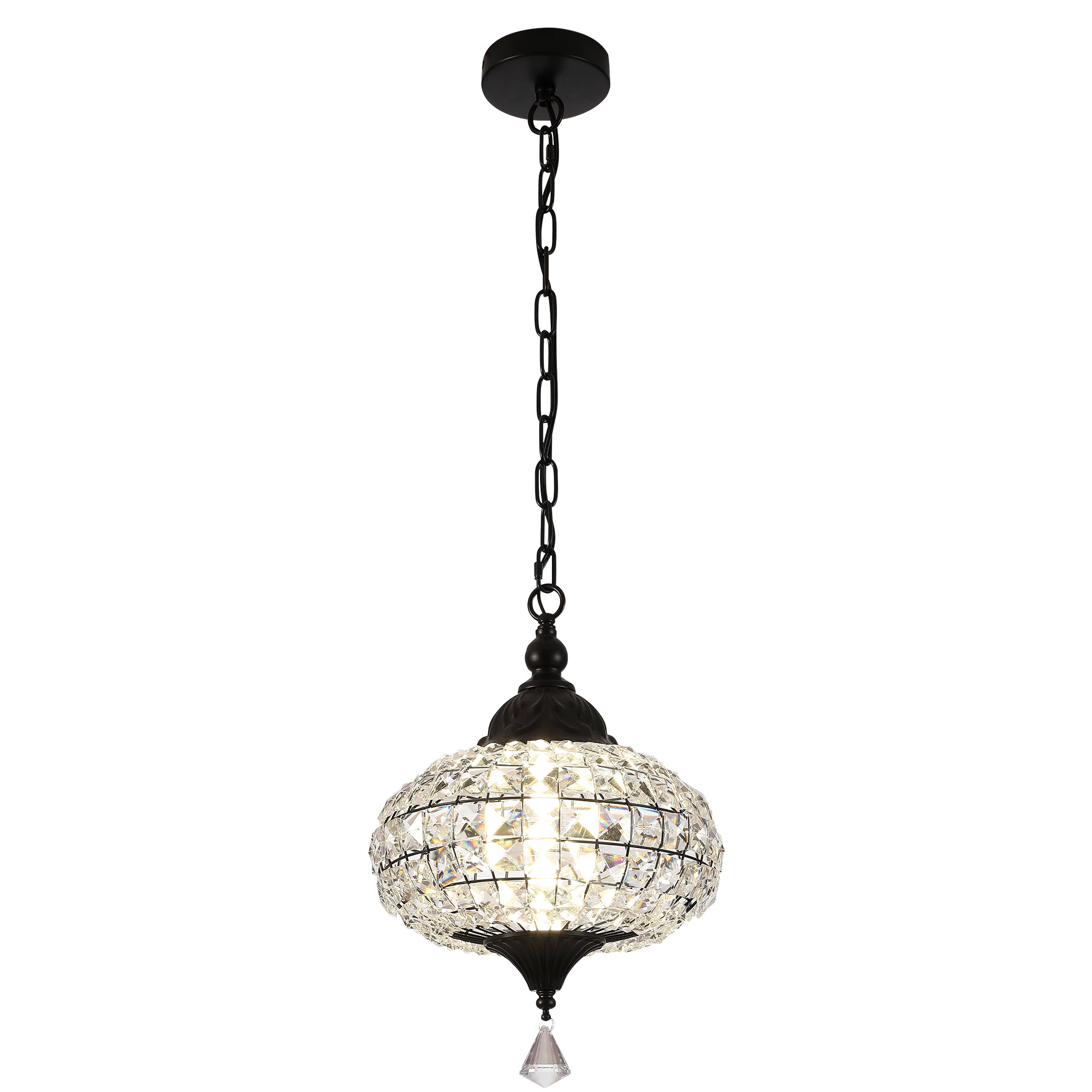 1 - Light Black/Chrome Globe Crystal Pendant Light with LED, 11.2" Dining Room Light Fixtures Kitchen Island Light