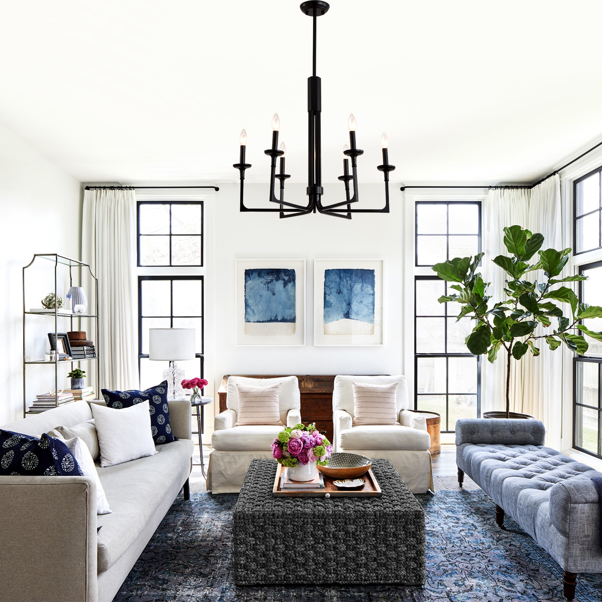 6-Light Black Candle Chandelier, Classic Traditional Chandelier, Modern Farmhouse Dining Room Lighting Fixture for Kitchen Island