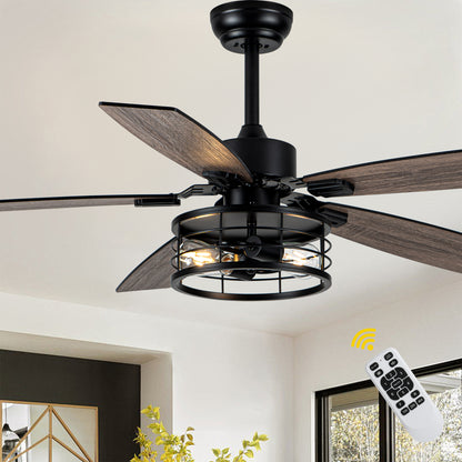 MD-FS8930XL-BellaDepot 52" Industrial Metal Caged Fan Lights with Remote Control, Silent DC Motor Ceiling Fan for Any Seasons