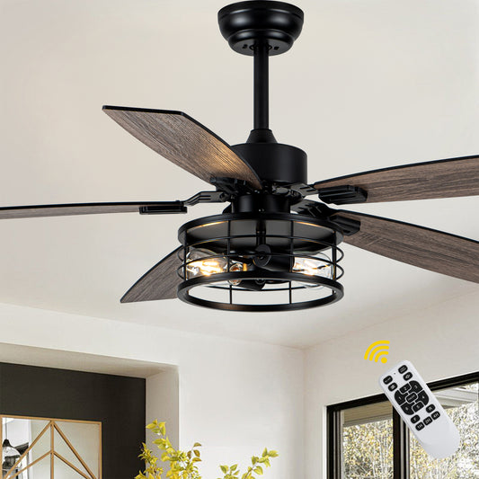 MD-FS8930XL-BellaDepot 52" Industrial Metal Caged Fan Lights with Remote Control, Silent DC Motor Ceiling Fan for Any Seasons
