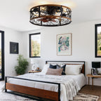18 Inch Rustic Farmhouse Industrial Flush Mount Ceiling Fan with Lights and Remote, 6 Speeds DC Motor Reversible Low Profile Ceiling Fan