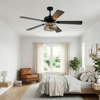 Luxury 60 Inch Crystal Caged Ceiling Fan with Light Reversible Quiet DC Motor and Remote Control Ceiling Fan Wood Blades Ceiling Fan Suit for Bedroom, Living Room, Kitchen