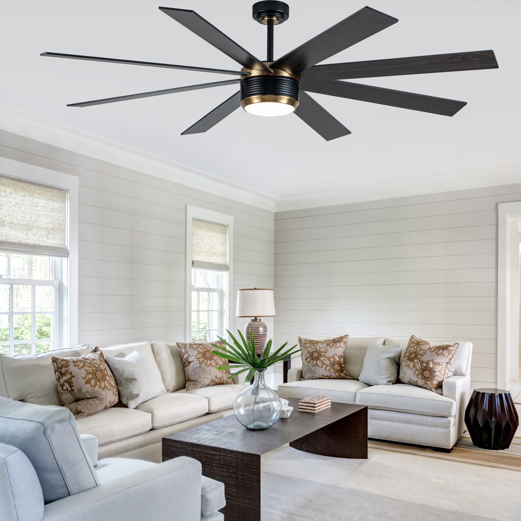 72 Inches Extra Large Ceiling Fan with Dimmable LED Light and Remote, 6 Speeds DC Motor Black Ceiling Fan 8-Blade Reversible Ceiling Fan for Large Room