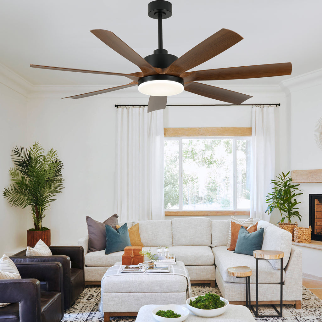 60 Inch 6-Blade Black Farmhouse Large Ceiling Fan with LED Lights and Remote Control, 6 Speeds Reversible Ceiling Fan