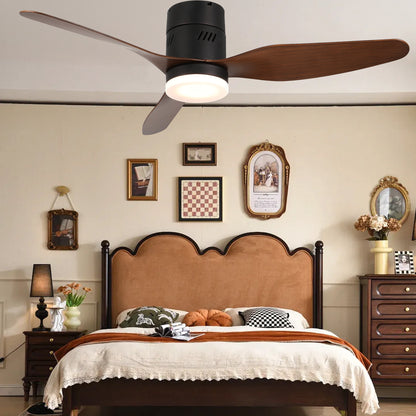 DC4601GED-46" 3 Blades Simple Modern Flush Mounted Reversible Ceiling Fan with Remote and LED Light Kit Included, 6-speed Dimmable Ceiling Fan