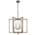 6 - Lights Cottage Distressed Wood Chandelier, 15.7" Height Adjustable Farmhouse Geometric Chandelier